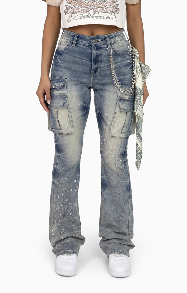 Chain Scarf Utility Pants - Hazel Blue