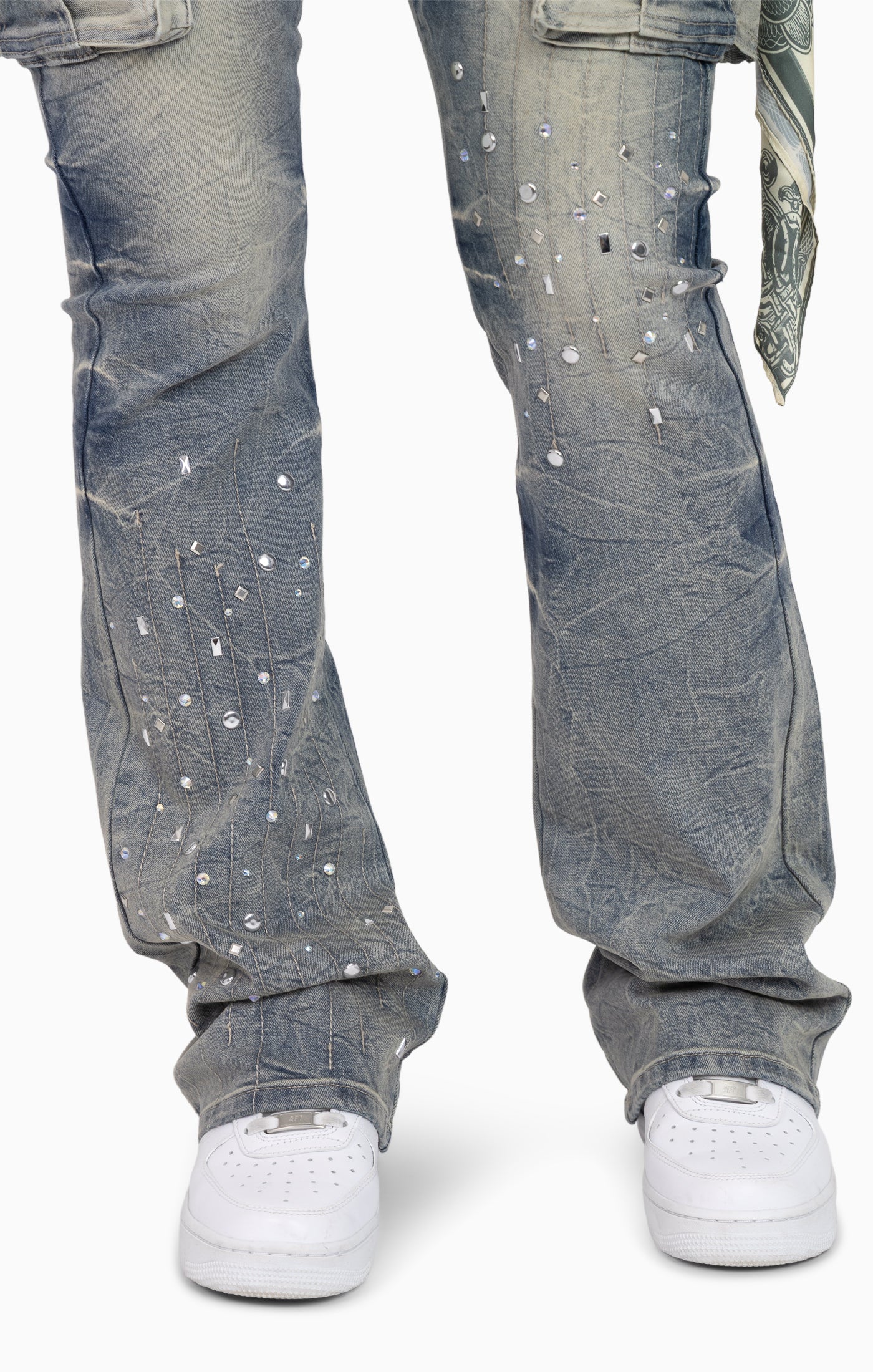 Chain Scarf Utility Pants - Hazel Blue