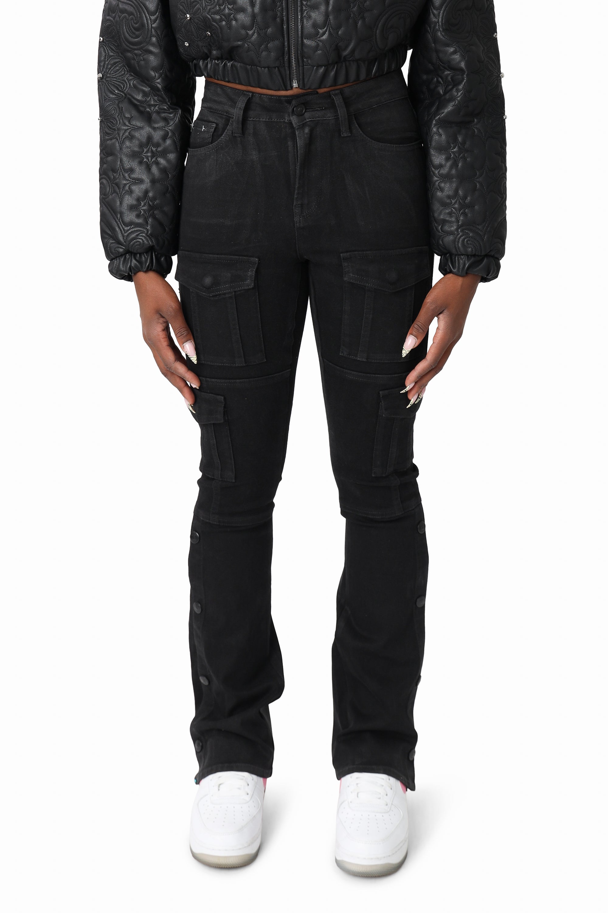 Wax Finish Utility Pants - Deep Black