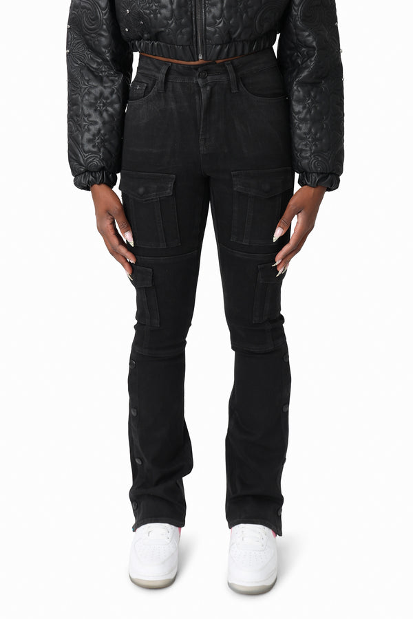 Wax Finish Utility Pants - Deep Black