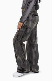 Heavy Embellished Denim Pants - Black Dust