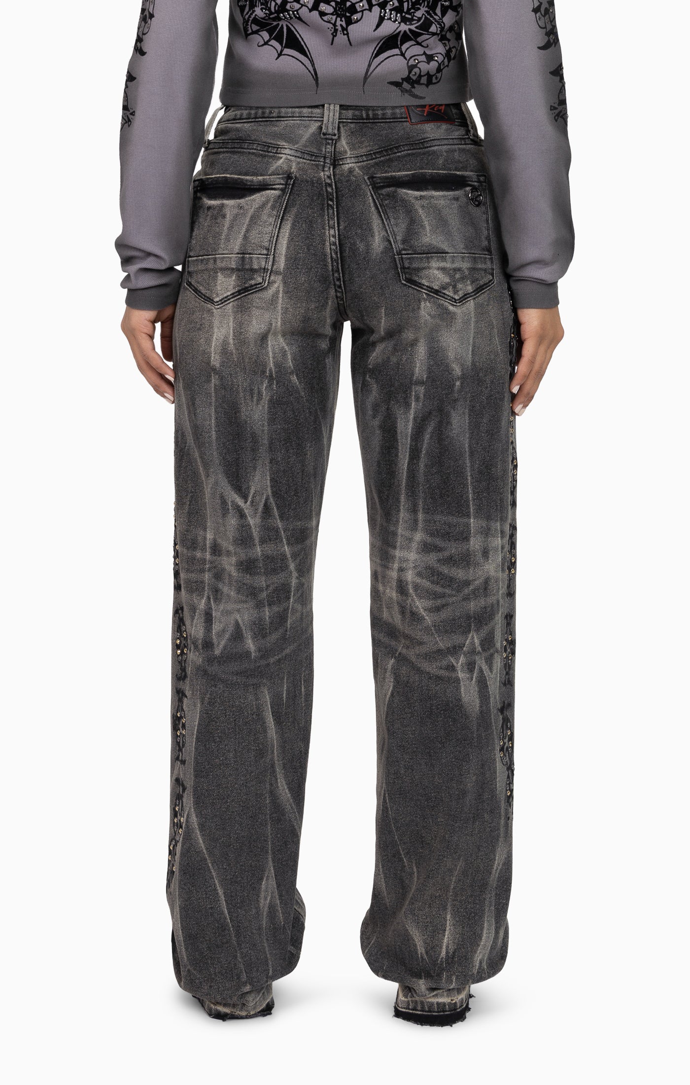 Heavy Embellished Denim Pants - Black Dust