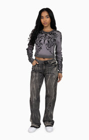 Heavy Embellished Denim Pants - Black Dust
