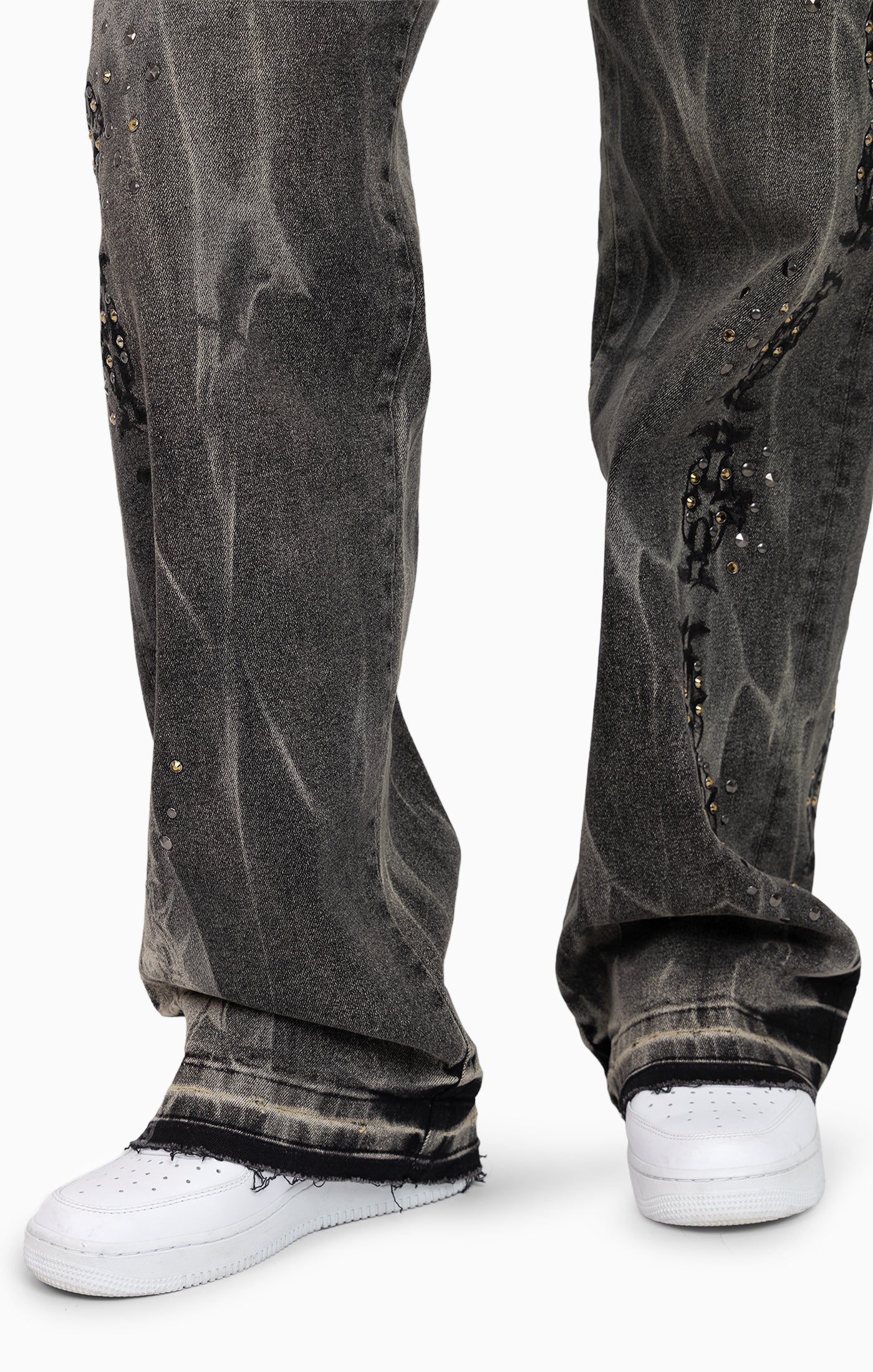 Heavy Embellished Denim Pants - Black Dust