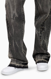 Heavy Embellished Denim Pants - Black Dust