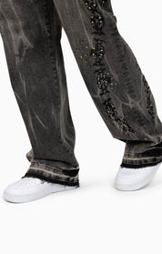 Heavy Embellished Denim Pants - Black Dust