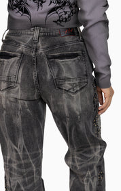 Heavy Embellished Denim Pants - Black Dust