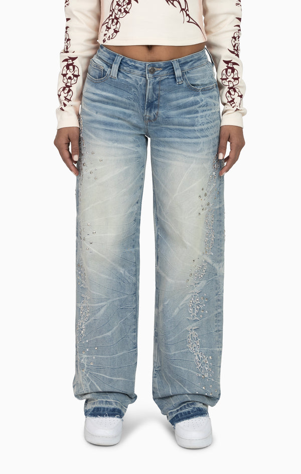 Heavy Embellished Denim Pants - Howard Blue