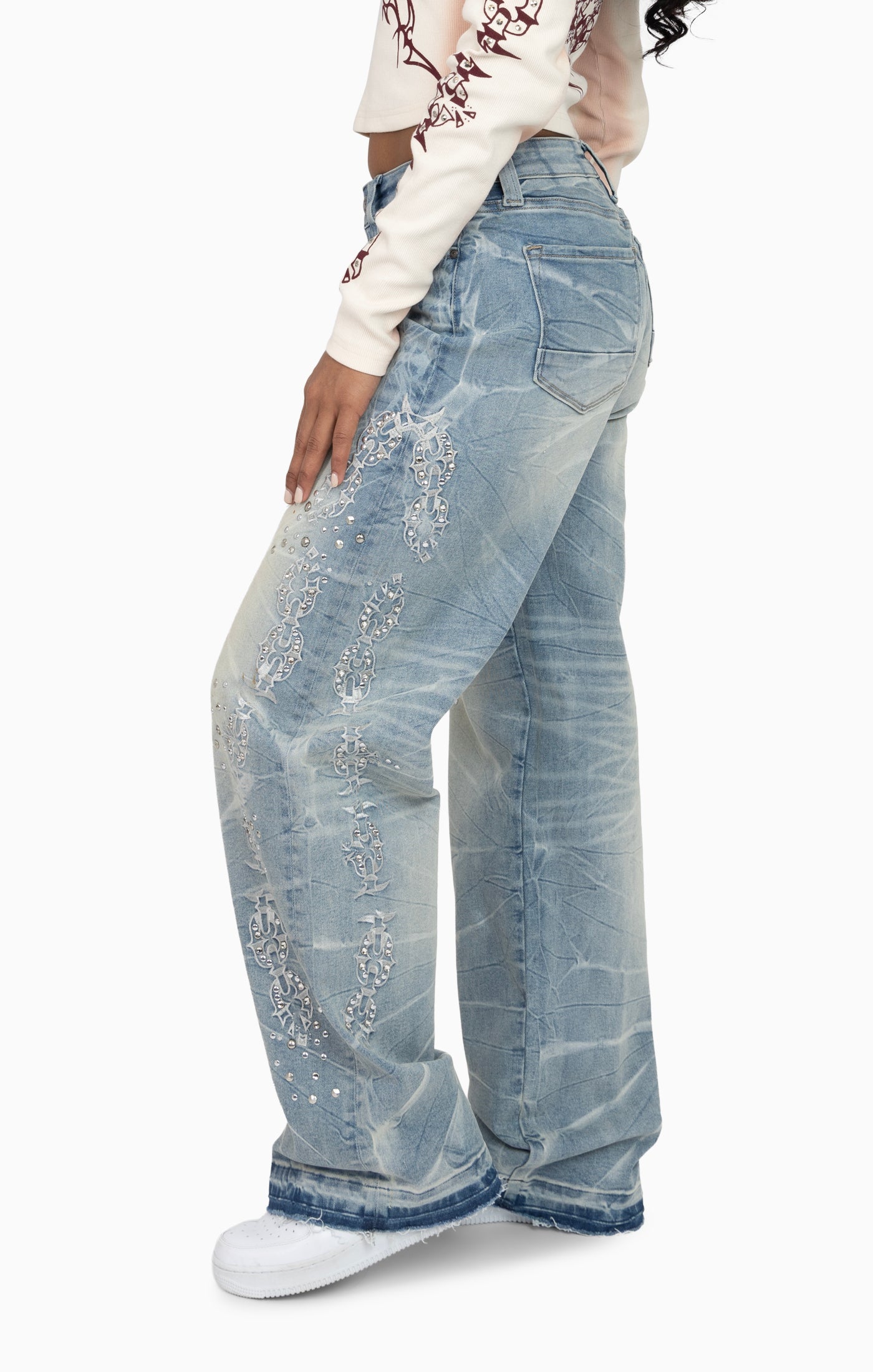 Heavy Embellished Denim Pants - Howard Blue