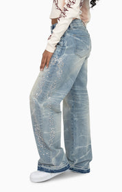 Heavy Embellished Denim Pants - Howard Blue