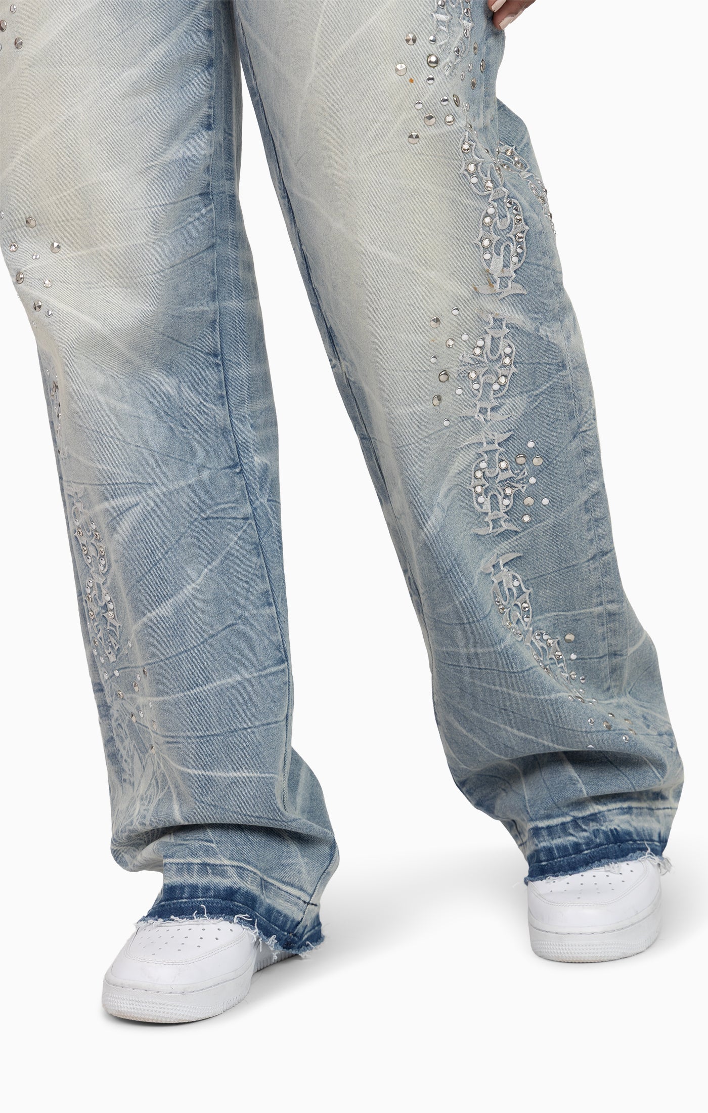 Heavy Embellished Denim Pants - Howard Blue