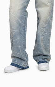 Heavy Embellished Denim Pants - Howard Blue