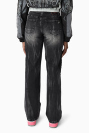 Laser Printed Denim Pants - Hematite Black