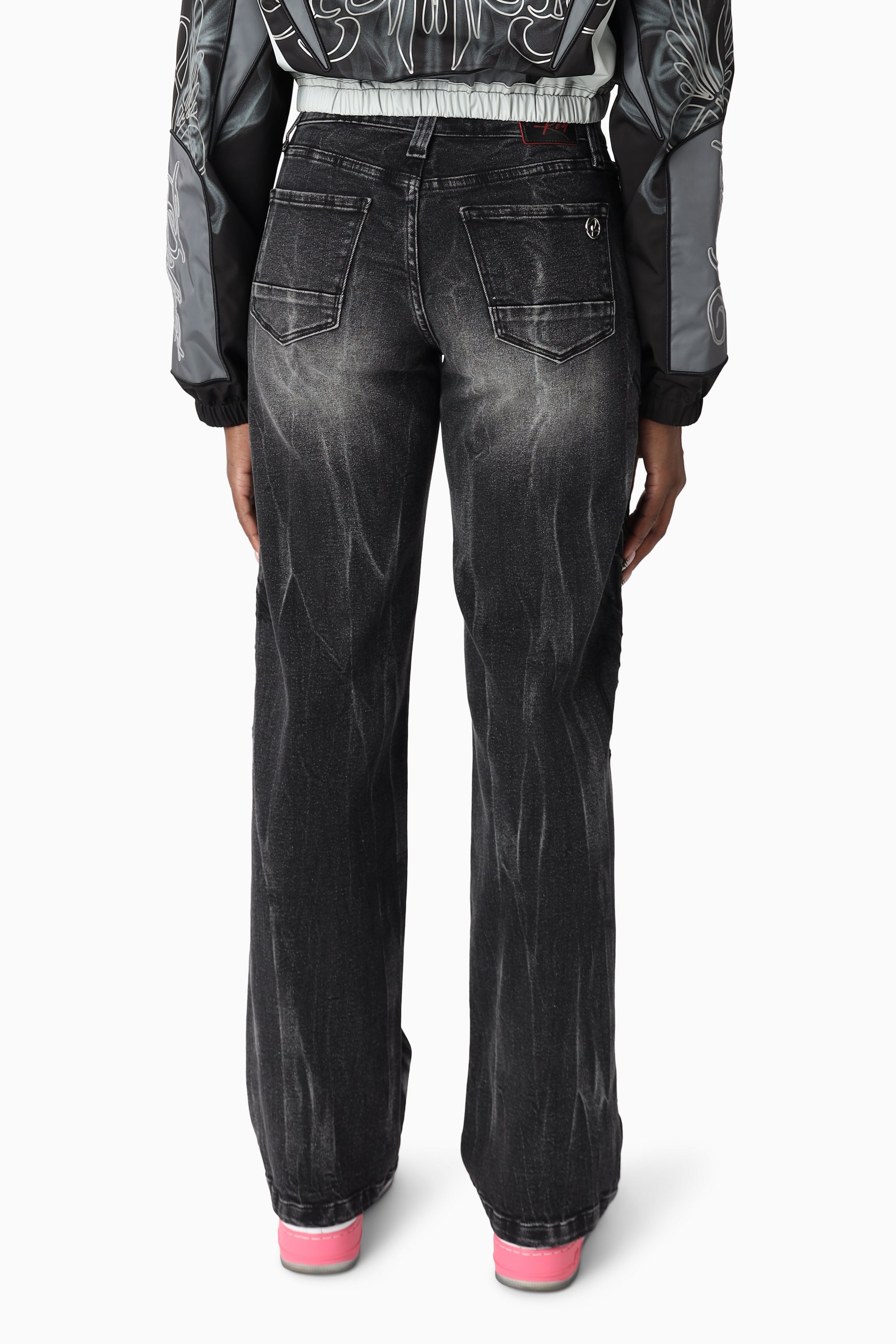 Laser Printed Denim Pants - Hematite Black