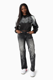 Laser Printed Denim Pants - Hematite Black