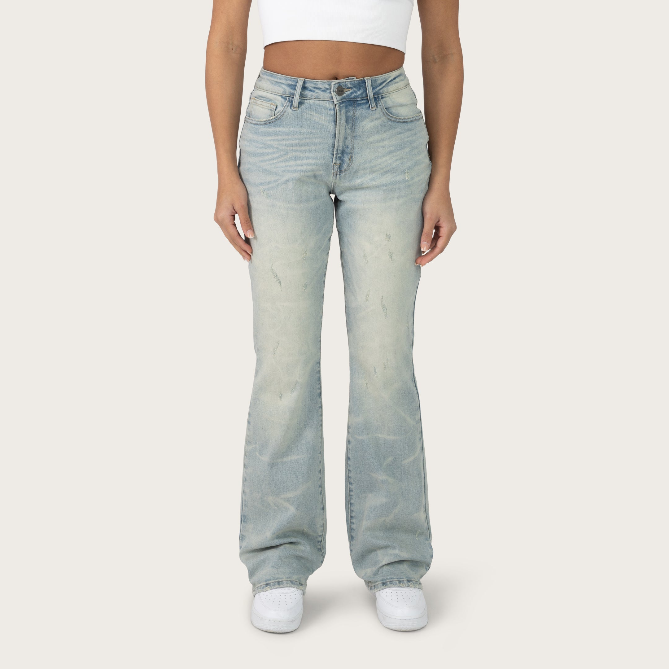 High Rise Bootcut Washed Jeans - Artic Blue