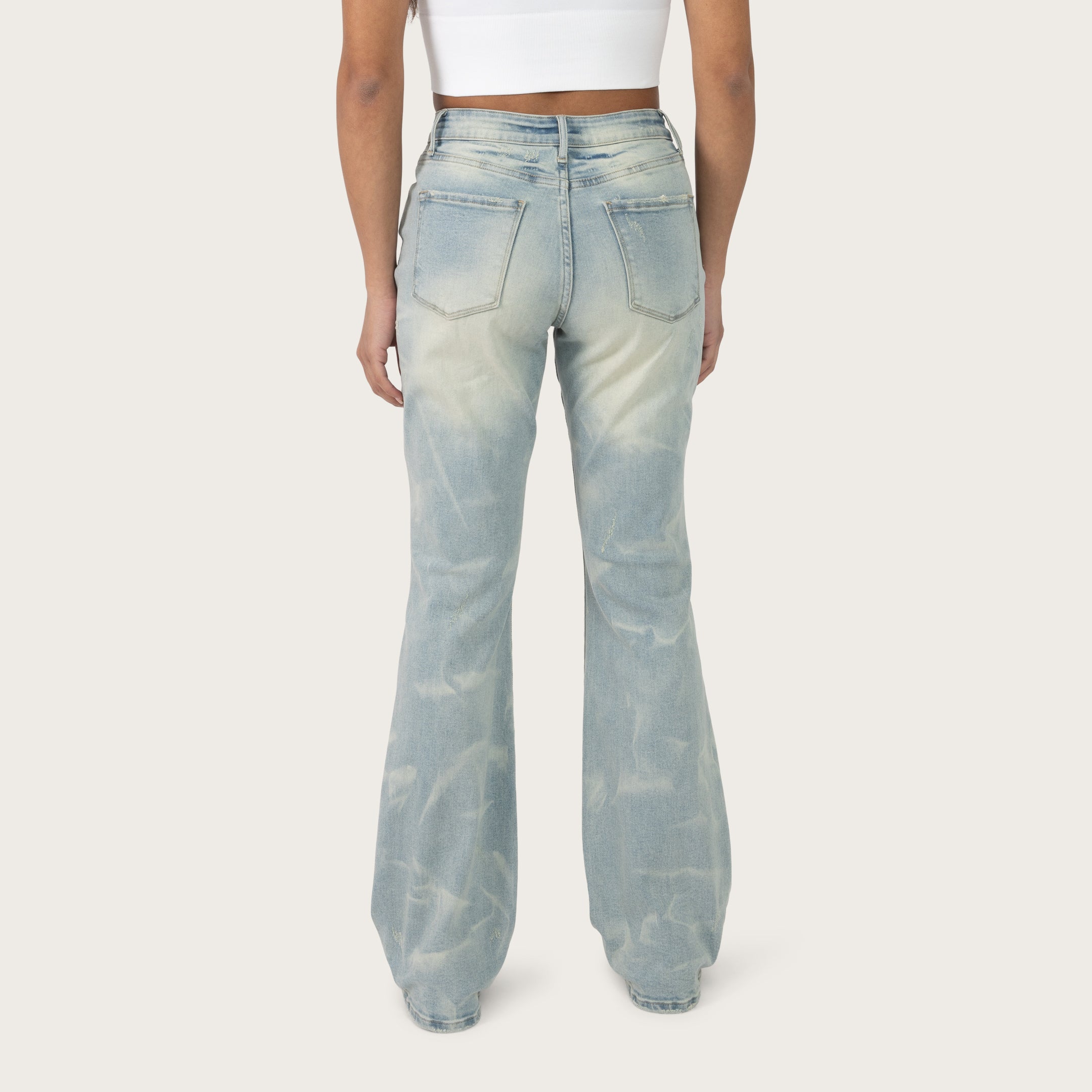 High Rise Bootcut Washed Jeans - Artic Blue