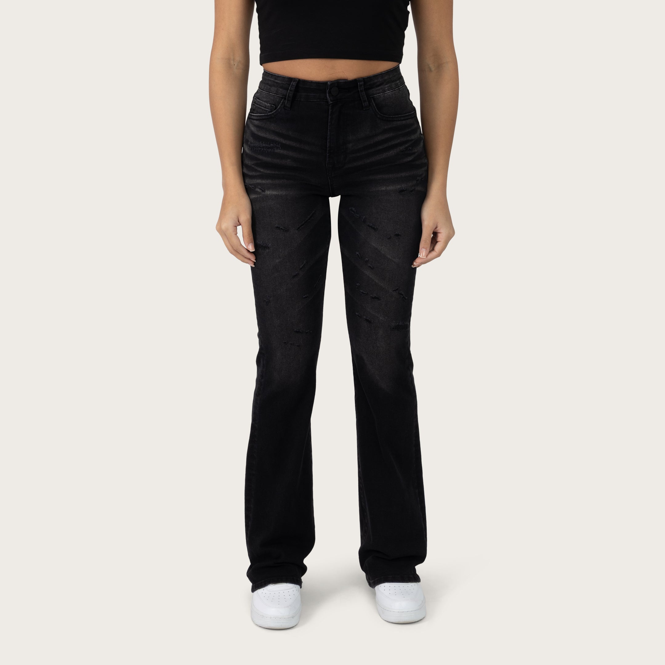 High Rise Bootcut Washed Jeans - Hurley Black