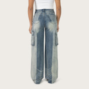 High Rise Wide Leg Half Washed Jeans - Ray Blue