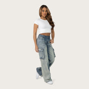 High Rise Wide Leg Half Washed Jeans - Ray Blue