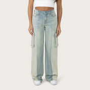 High Rise Wide Leg Half Washed Jeans - West Blue