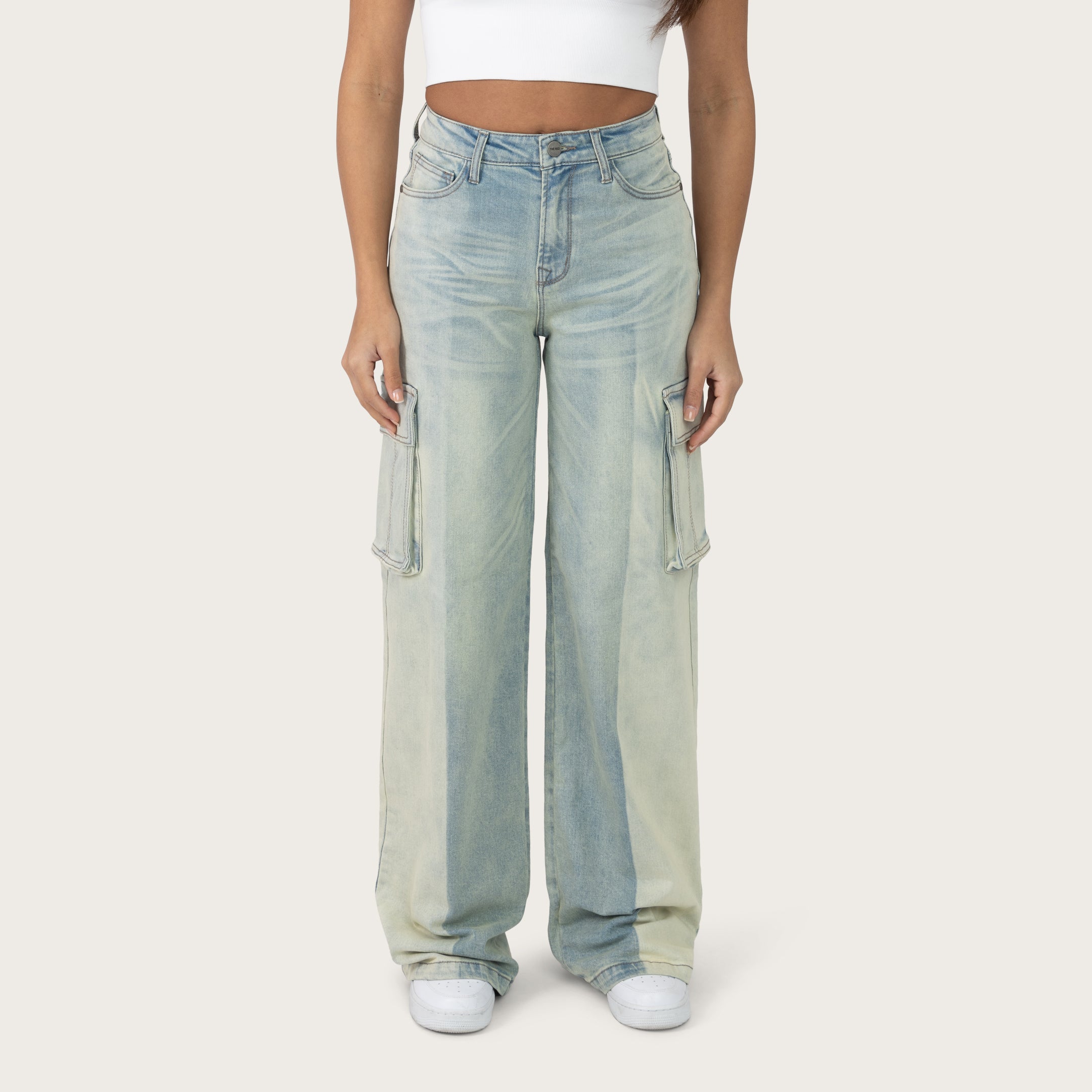 High Rise Wide Leg Half Washed Jeans - West Blue