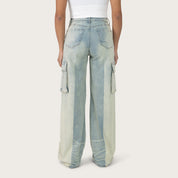 High Rise Wide Leg Half Washed Jeans - West Blue