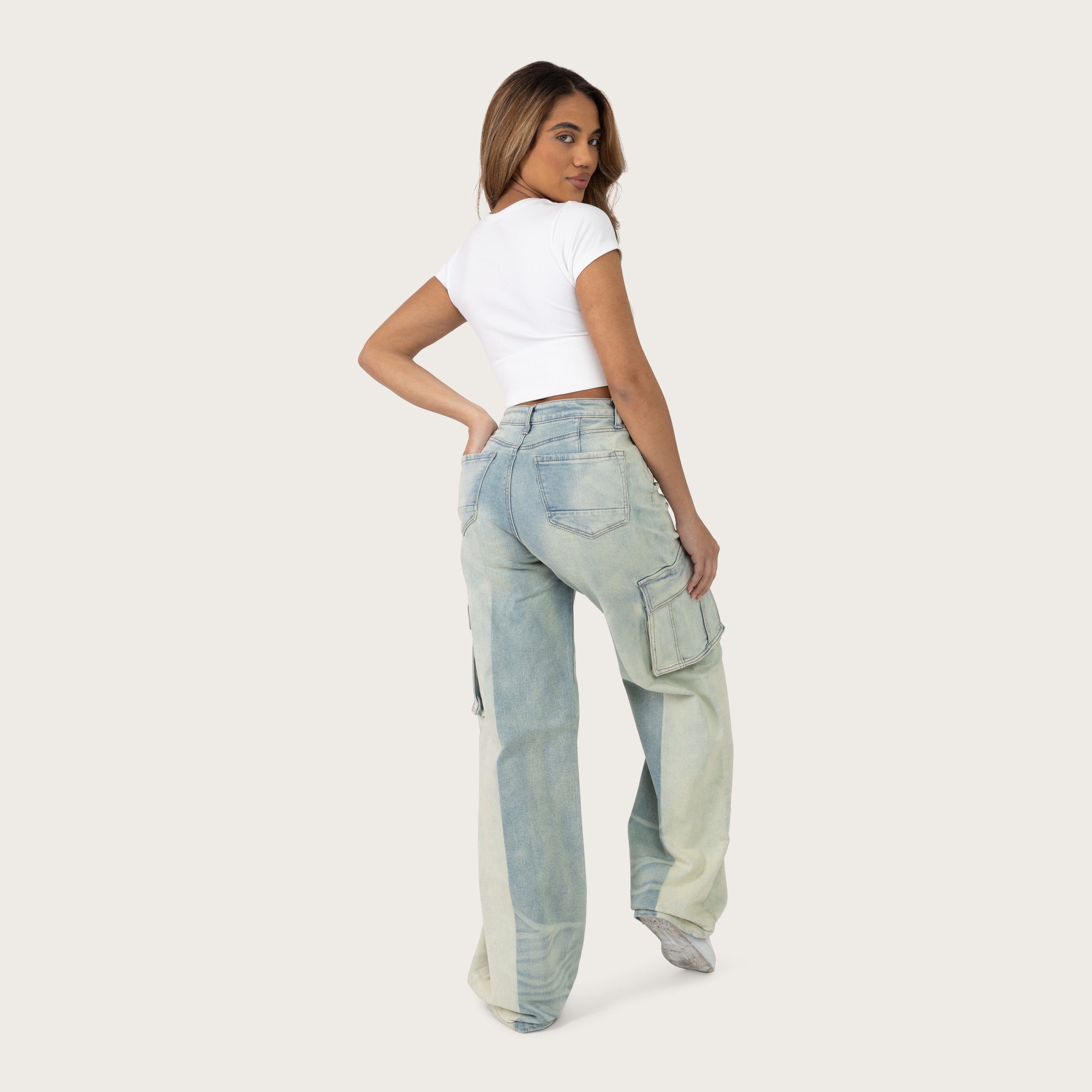 High Rise Wide Leg Half Washed Jeans - West Blue