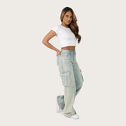 High Rise Wide Leg Half Washed Jeans - West Blue