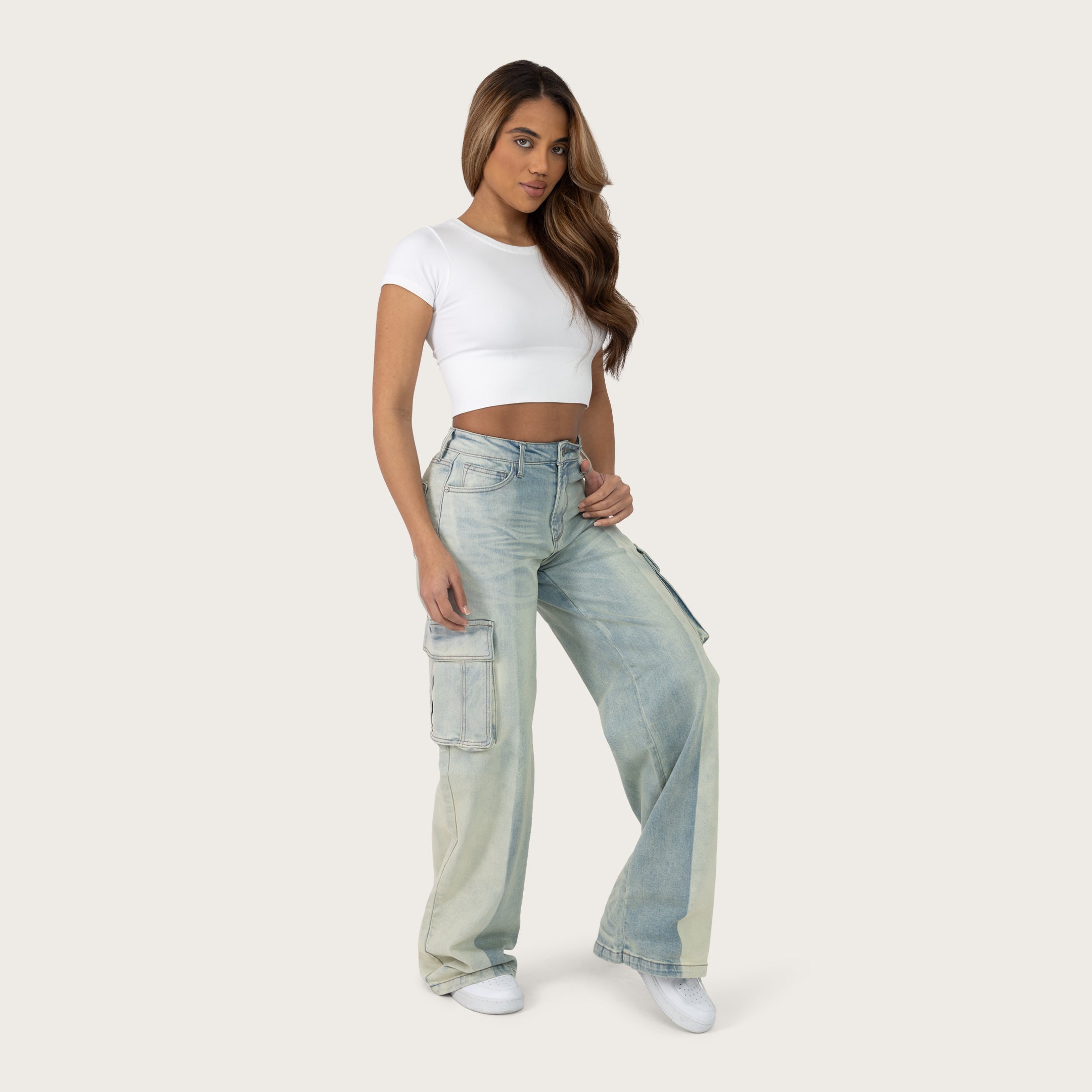 High Rise Wide Leg Half Washed Jeans - West Blue