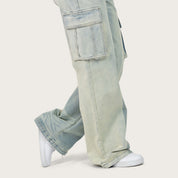 High Rise Wide Leg Half Washed Jeans - West Blue