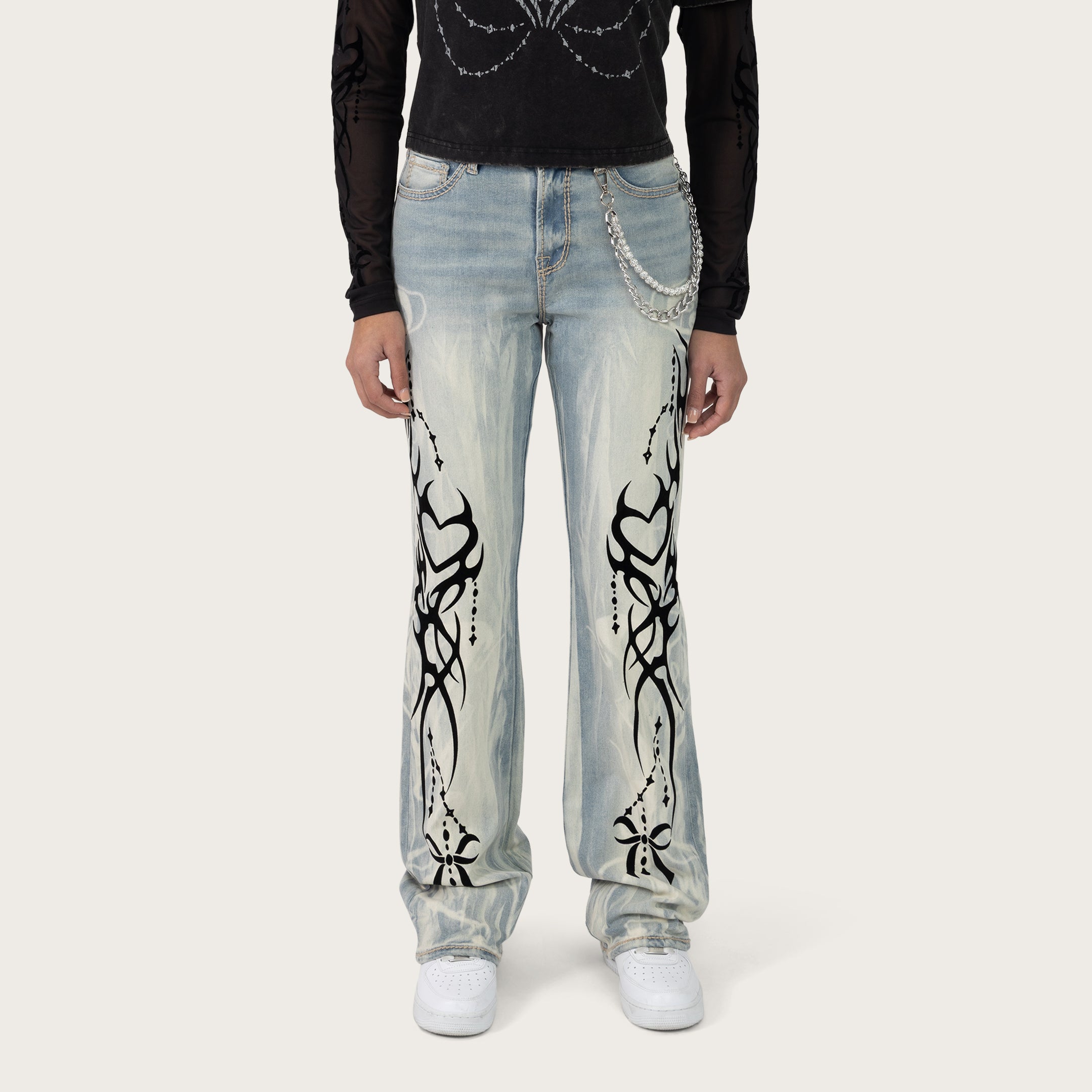 High Rise Bootcut Chain Jeans - Seville Blue