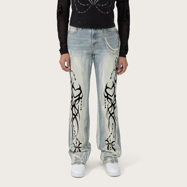 High Rise Bootcut Chain Jeans - Seville Blue