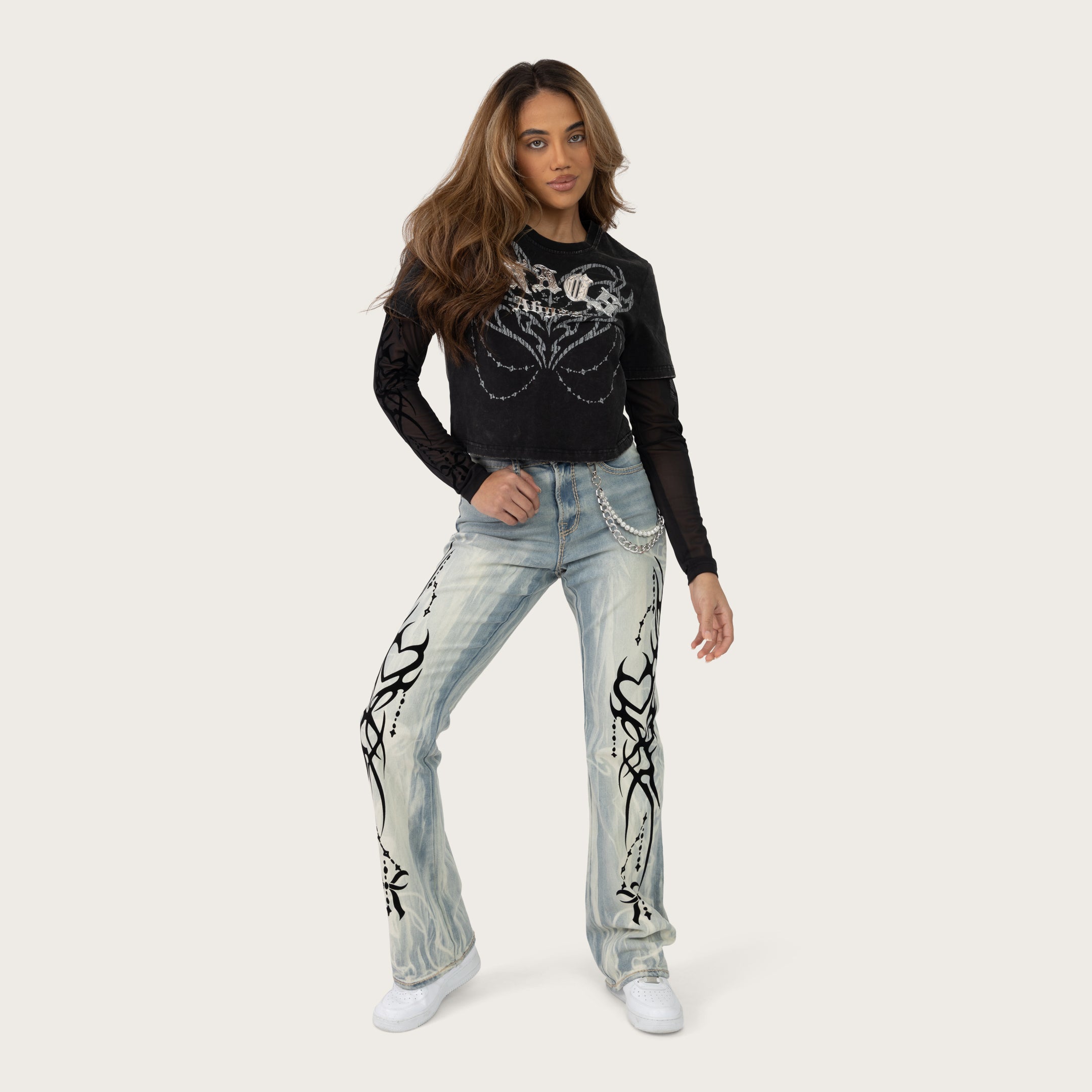 High Rise Bootcut Chain Jeans - Seville Blue