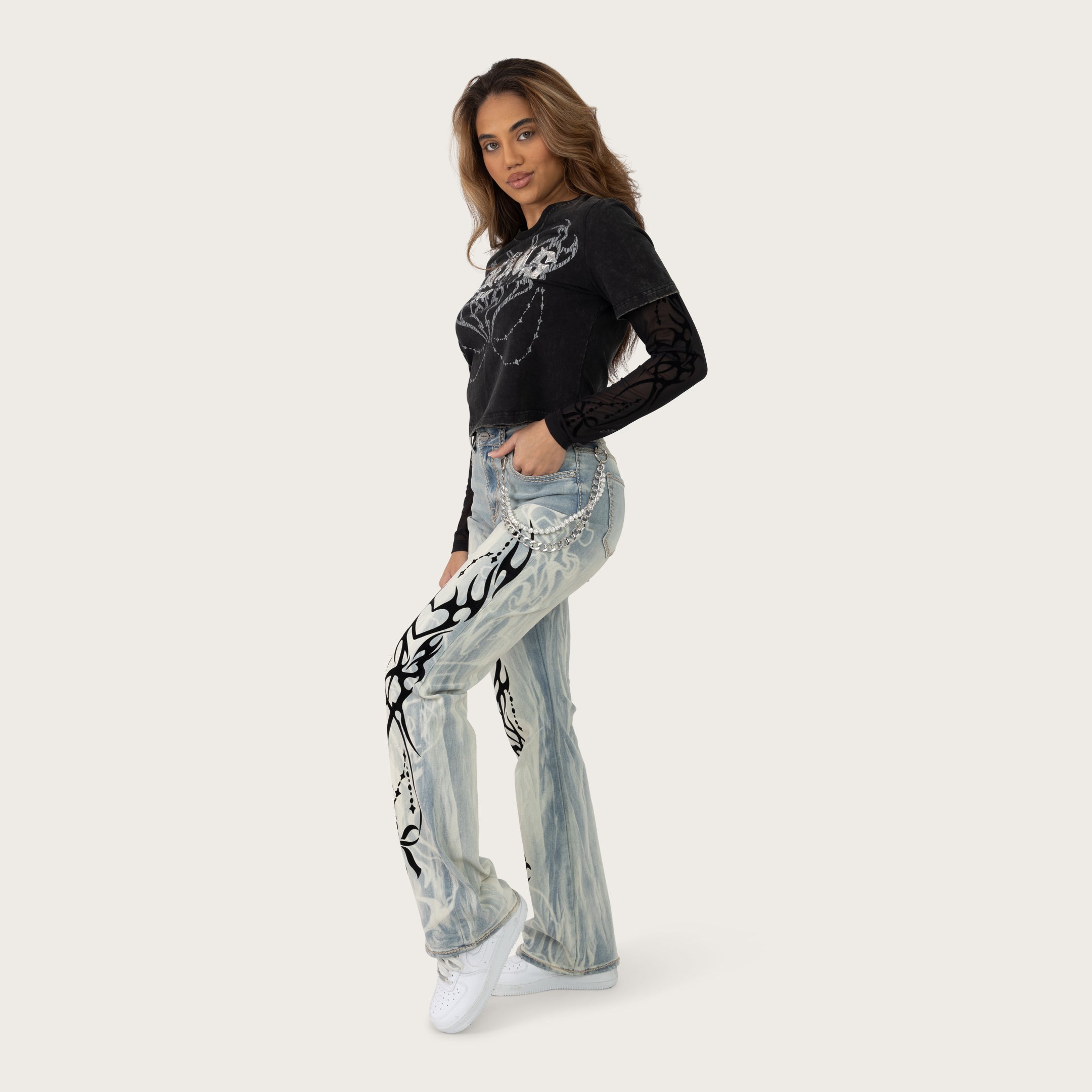 High Rise Bootcut Chain Jeans - Seville Blue