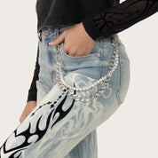 High Rise Bootcut Chain Jeans - Seville Blue