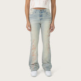 High Rise Bootcut Rhinestone Jeans - Dolphin Blue