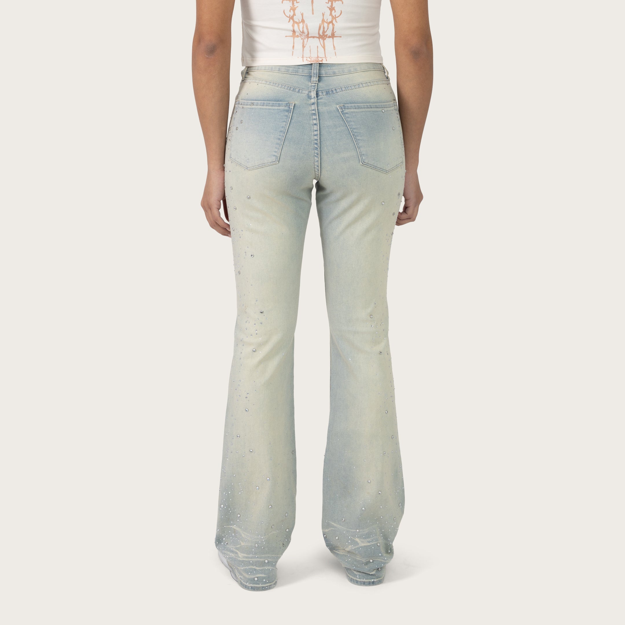 High Rise Bootcut Rhinestone Jeans - Dolphin Blue