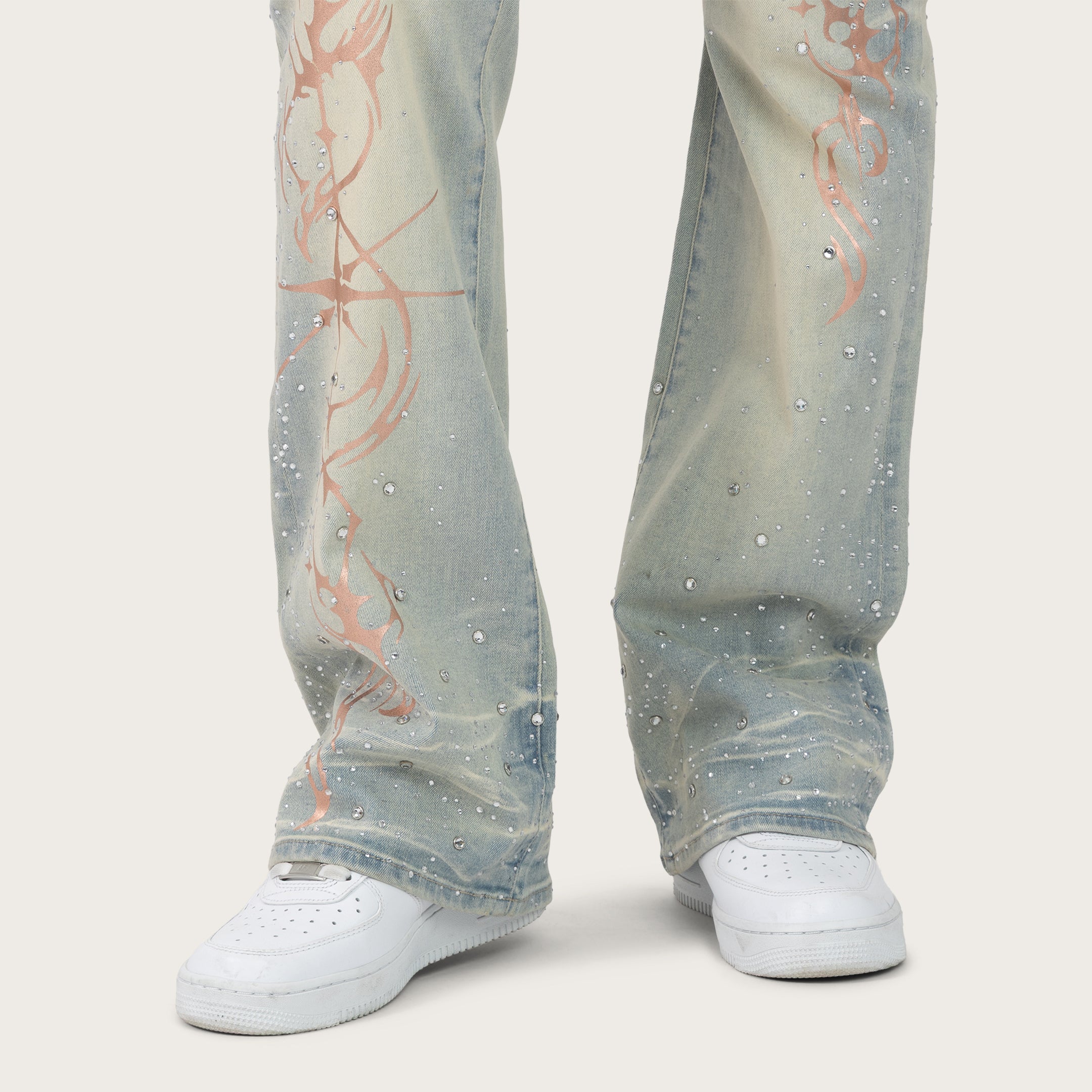 High Rise Bootcut Rhinestone Jeans - Dolphin Blue