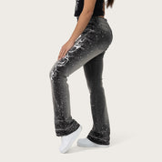 High Rise Bootcut Rhinestone Jeans - Orca Black