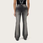 High Rise Bootcut Rhinestone Jeans - Orca Black