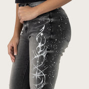 High Rise Bootcut Rhinestone Jeans - Orca Black
