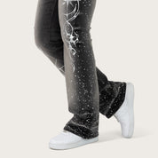 High Rise Bootcut Rhinestone Jeans - Orca Black