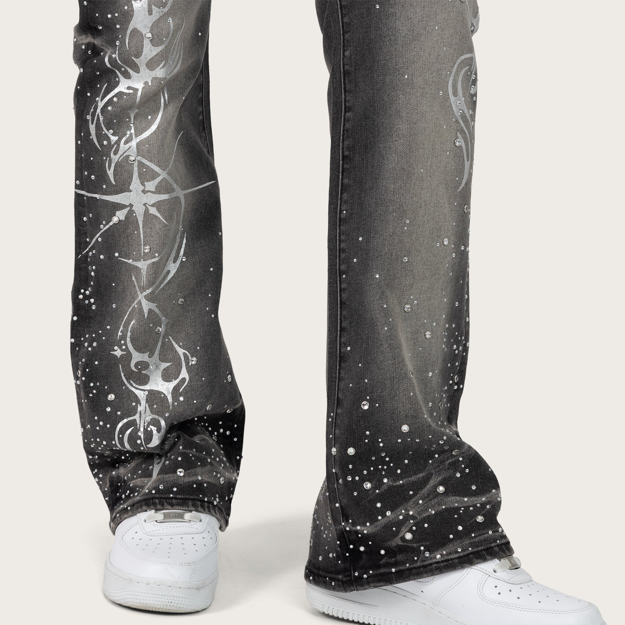 High Rise Bootcut Rhinestone Jeans - Orca Black