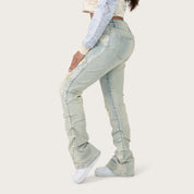 High Rise Bootcut Chain Jeans - Anise Blue