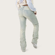 High Rise Bootcut Chain Jeans - Anise Blue