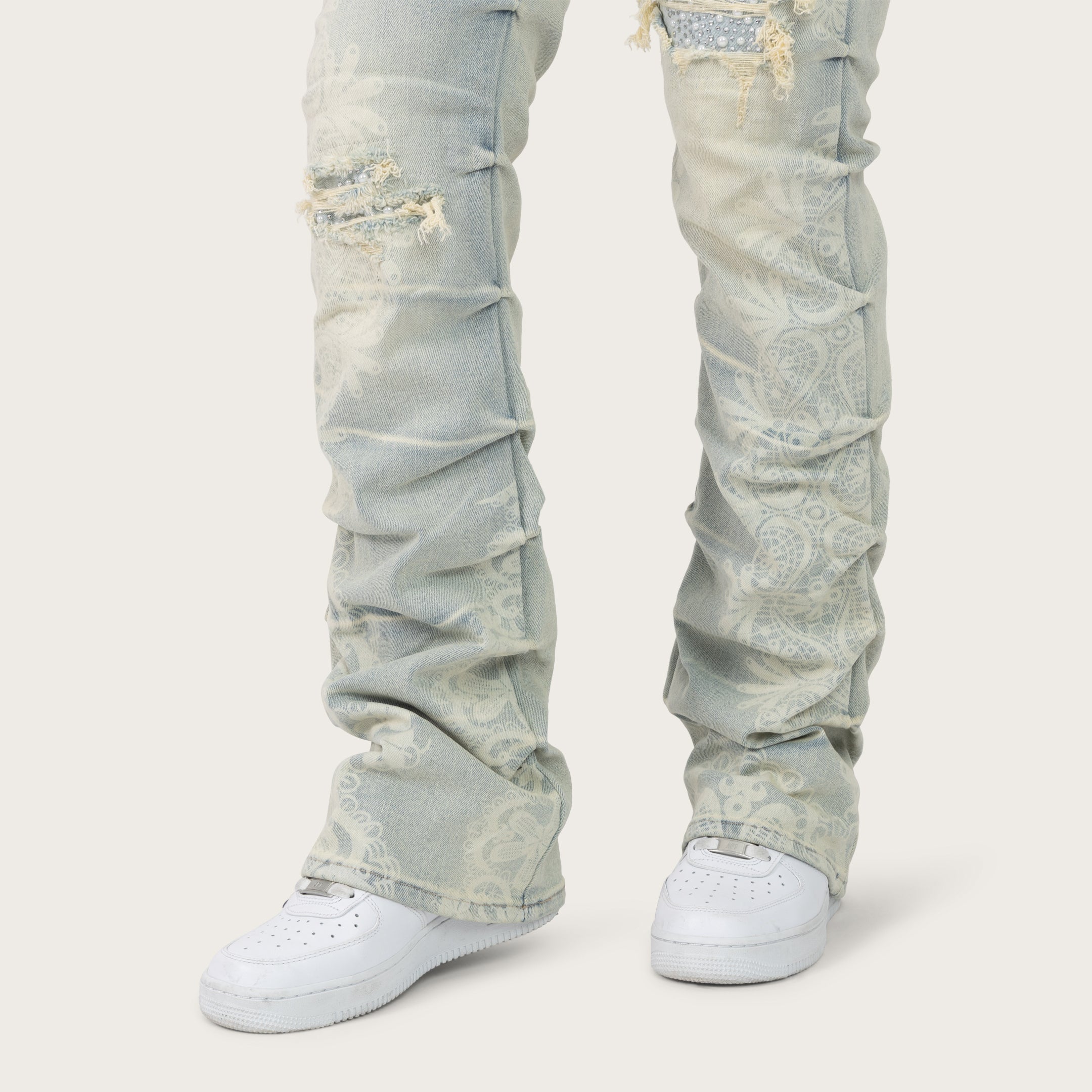 High Rise Bootcut Chain Jeans - Anise Blue