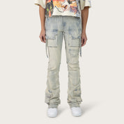 High Rise Stacked Pinched Jeans - Leo Blue