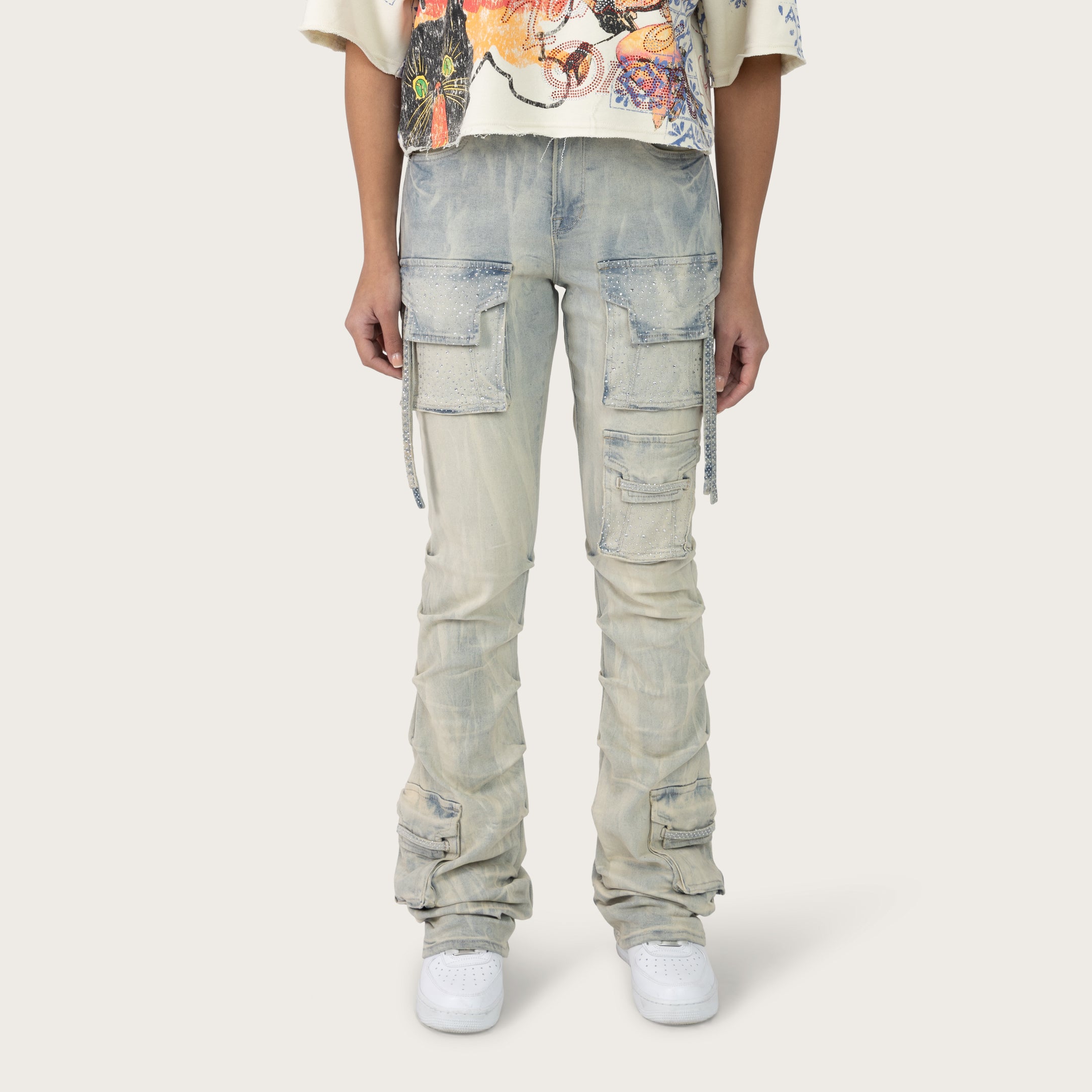 High Rise Stacked Pinched Jeans - Leo Blue