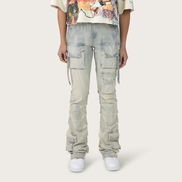 High Rise Stacked Pinched Jeans - Leo Blue